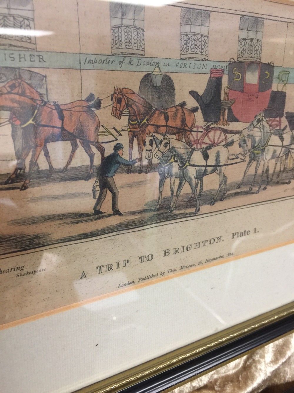 Four nineteenth century prints titled Trip to Brighton in Hogarth frames  View V