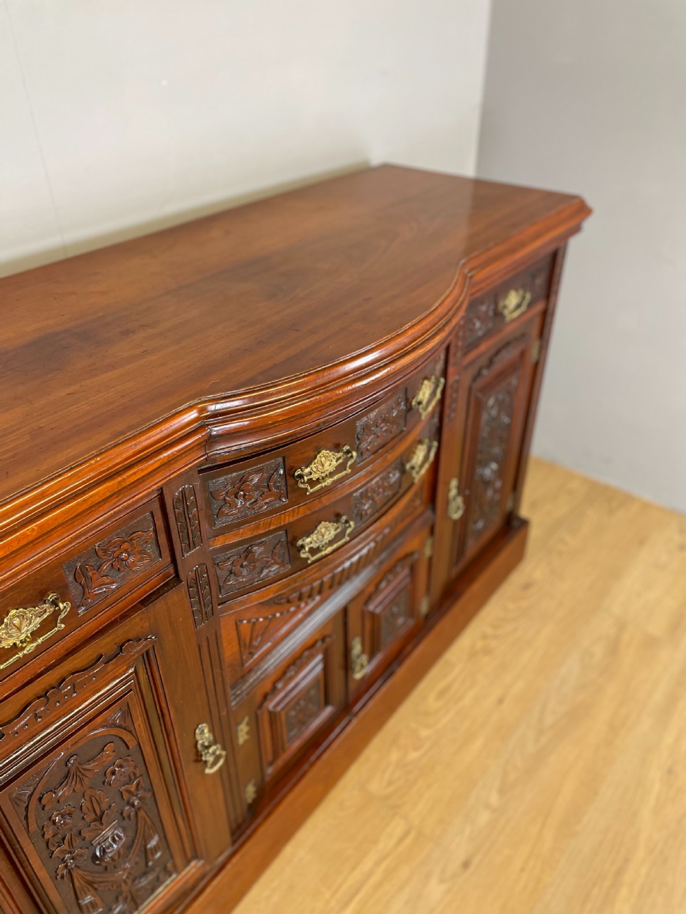 Late nineteenth century carved walnut bow fronted sideboard  View VII