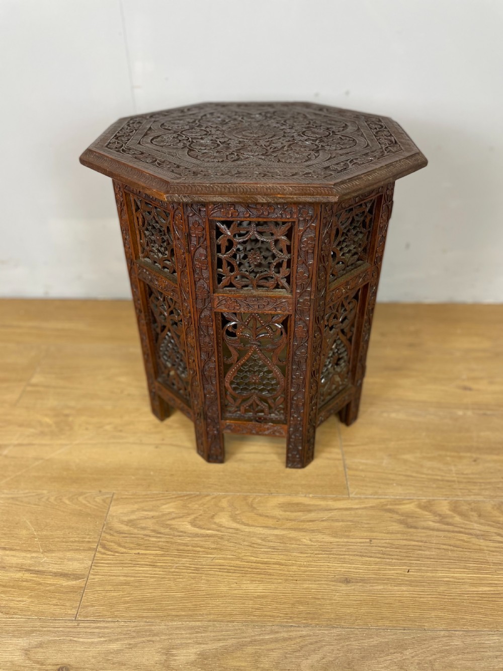 Late nineteenth century carved octagonal Indian table 