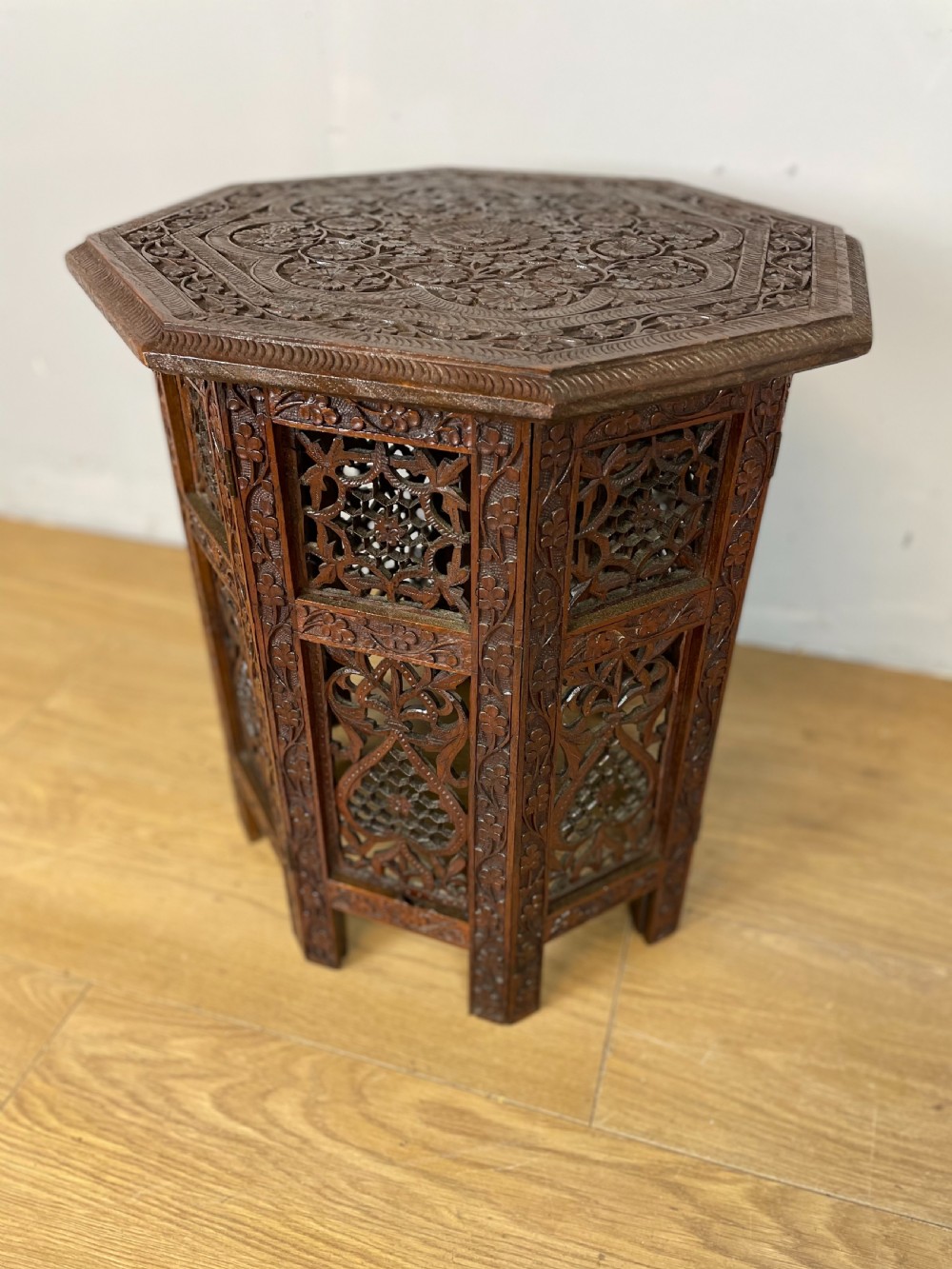 Late nineteenth century carved octagonal Indian table  View V