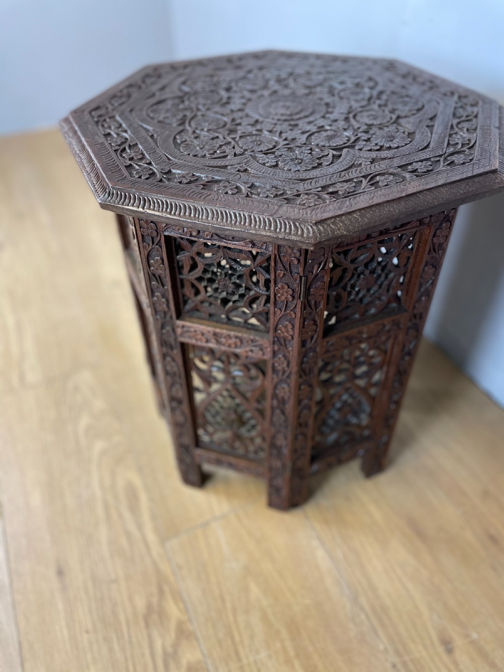 Late nineteenth century carved octagonal Indian table  View VI