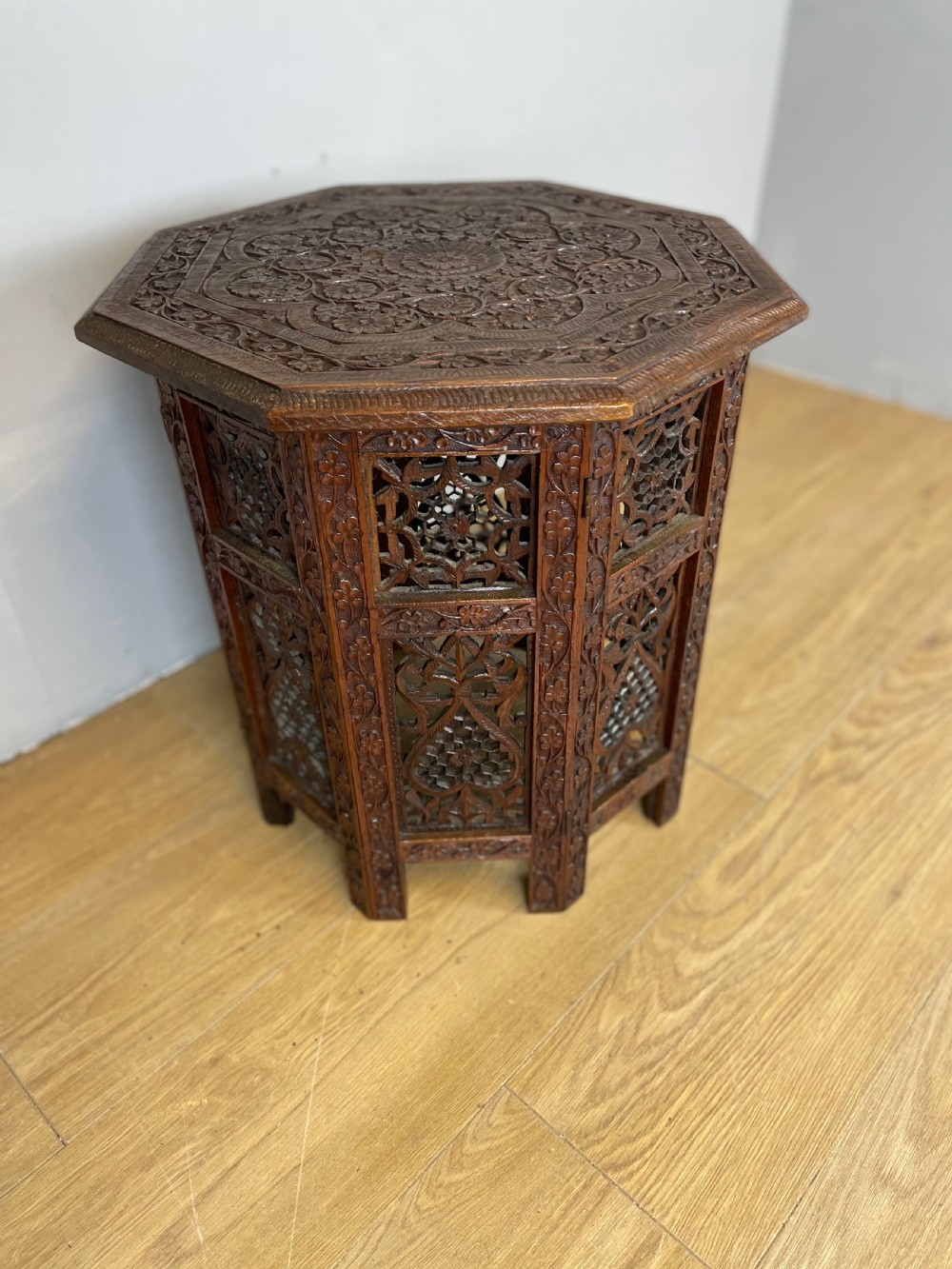 Late nineteenth century carved octagonal Indian table  View VII