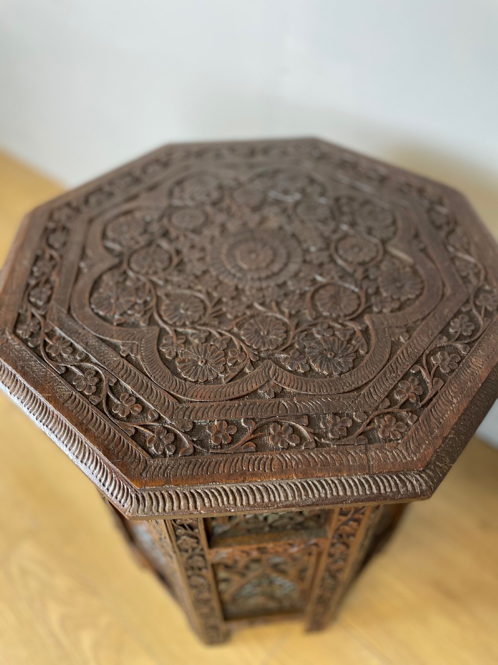 Late nineteenth century carved octagonal Indian table  View IX