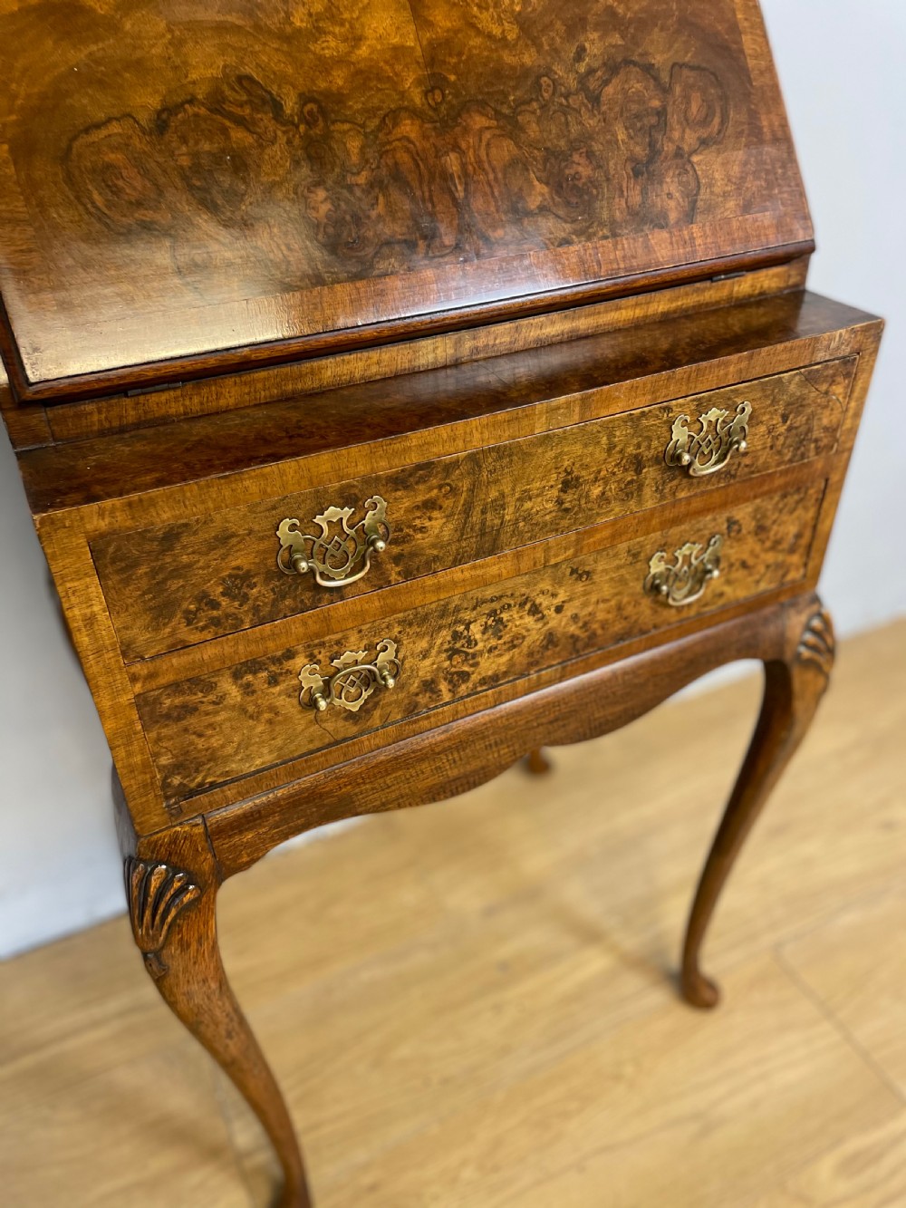 Small Queen Anne style walnut bureau c 1920 View II