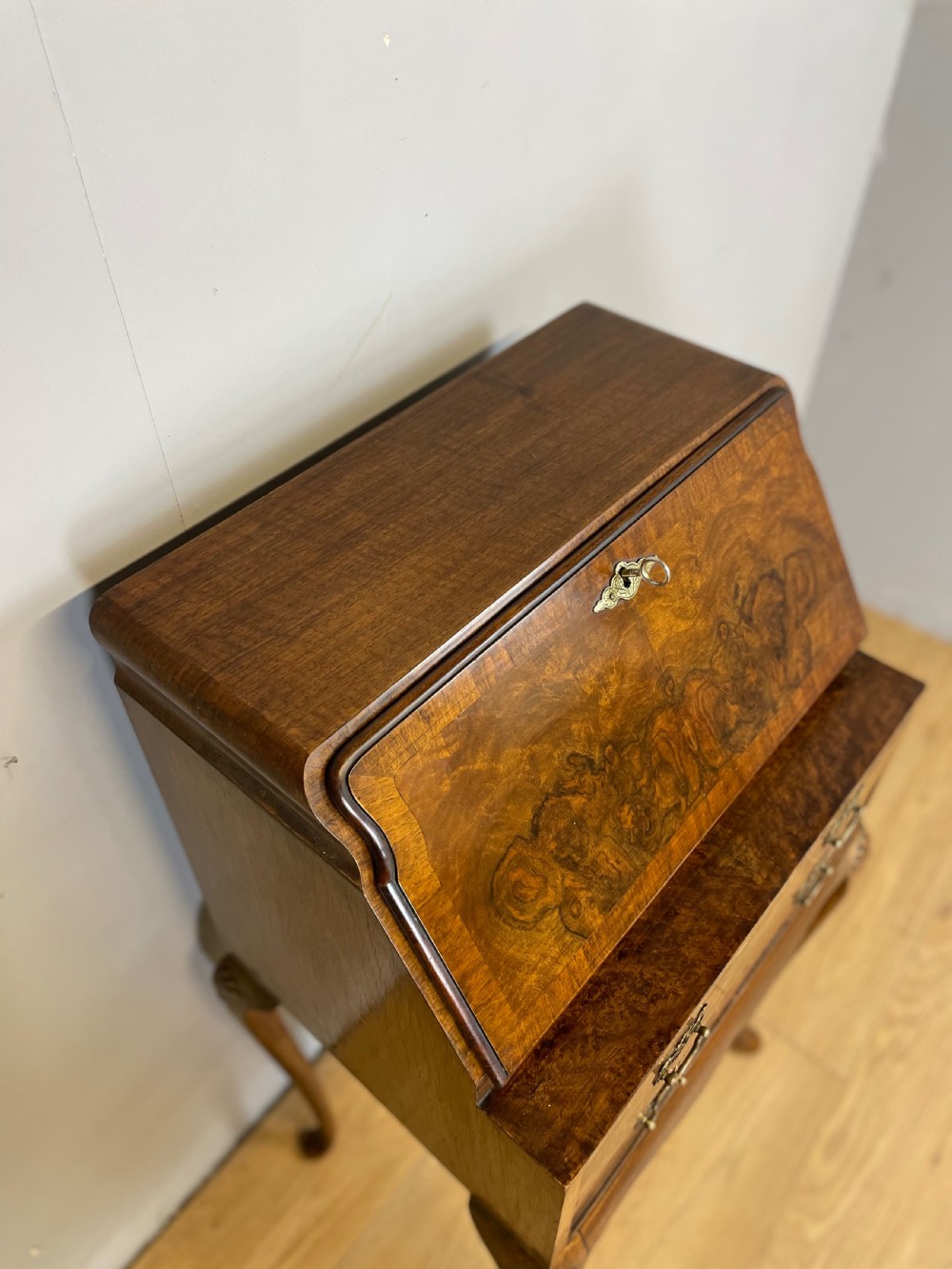 Small Queen Anne style walnut bureau c 1920 View X