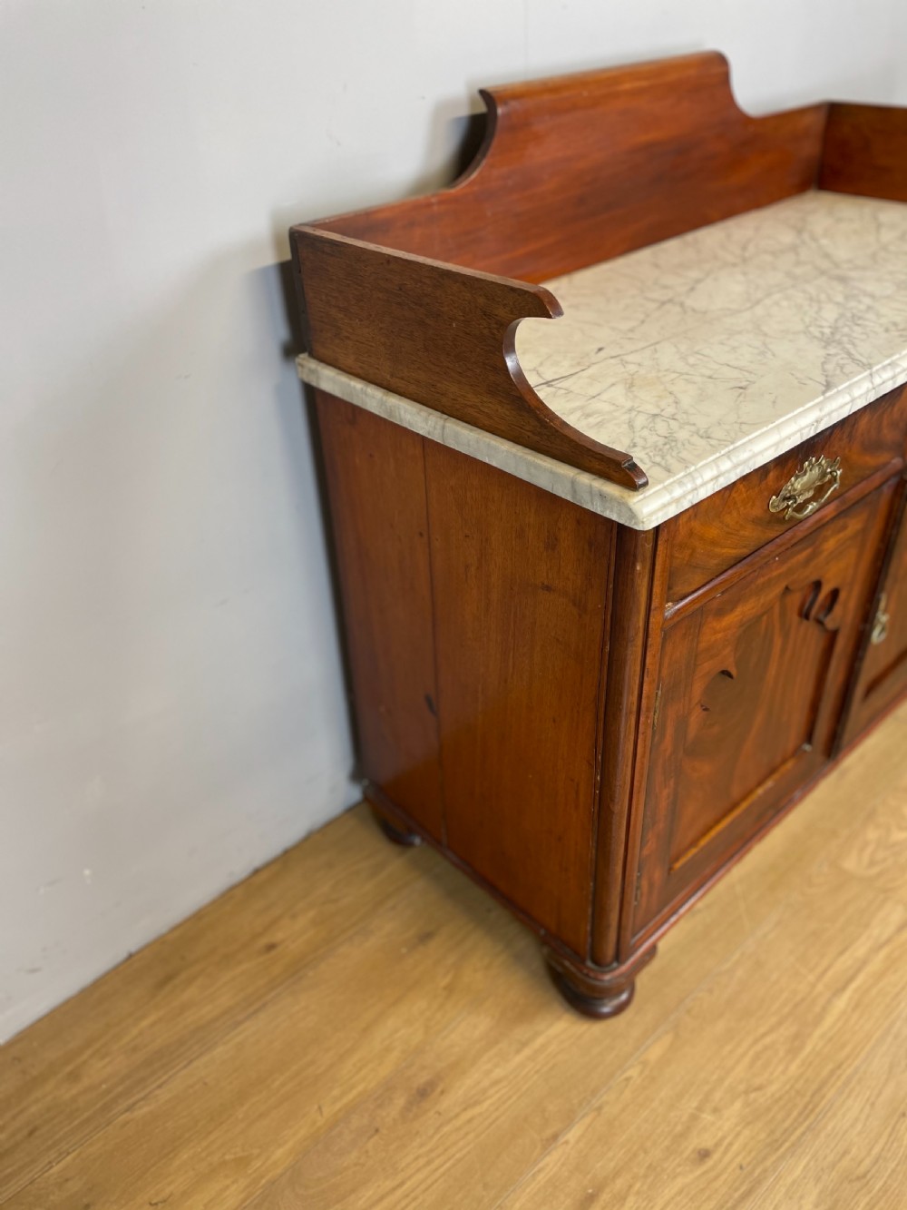 Nineteenth century Flame mahogany marble topped side cabinet  View VII