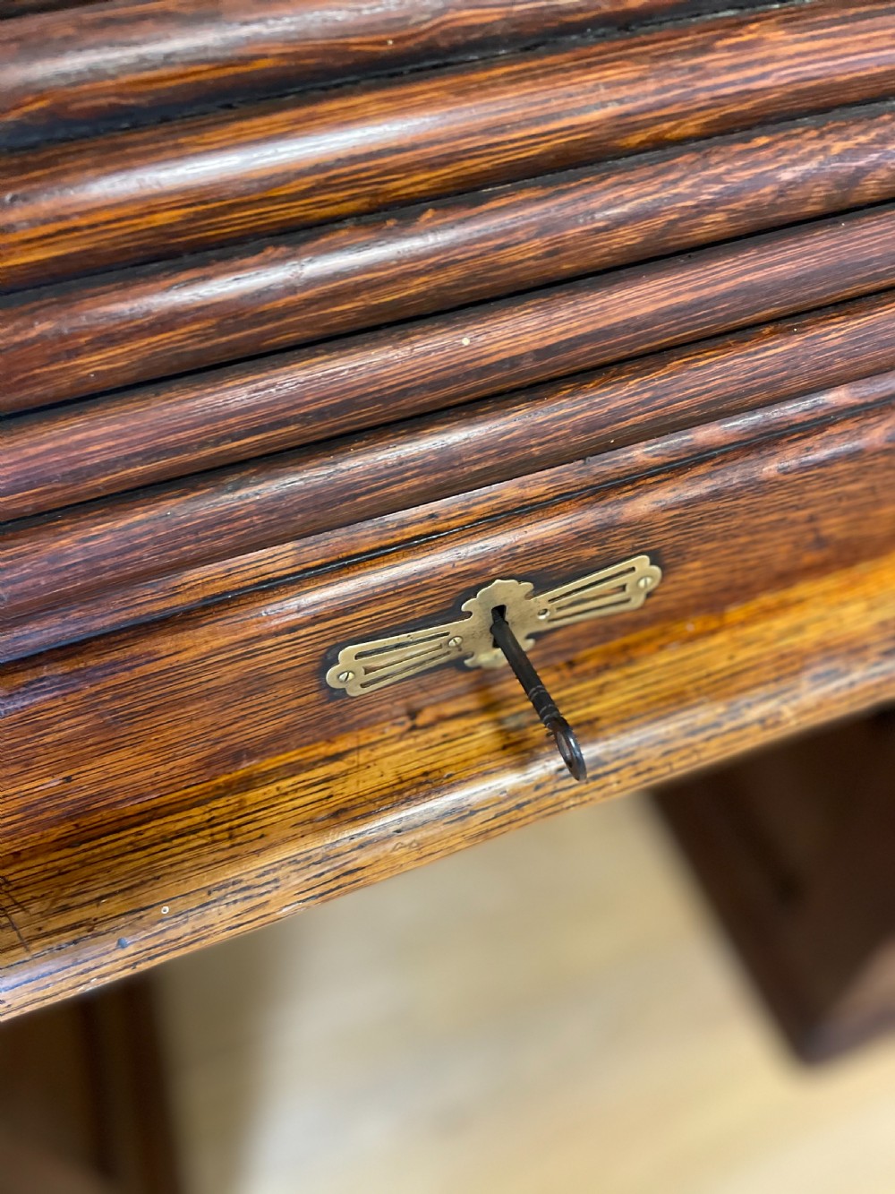 Solid oak roll top desk circa 1900 View IV