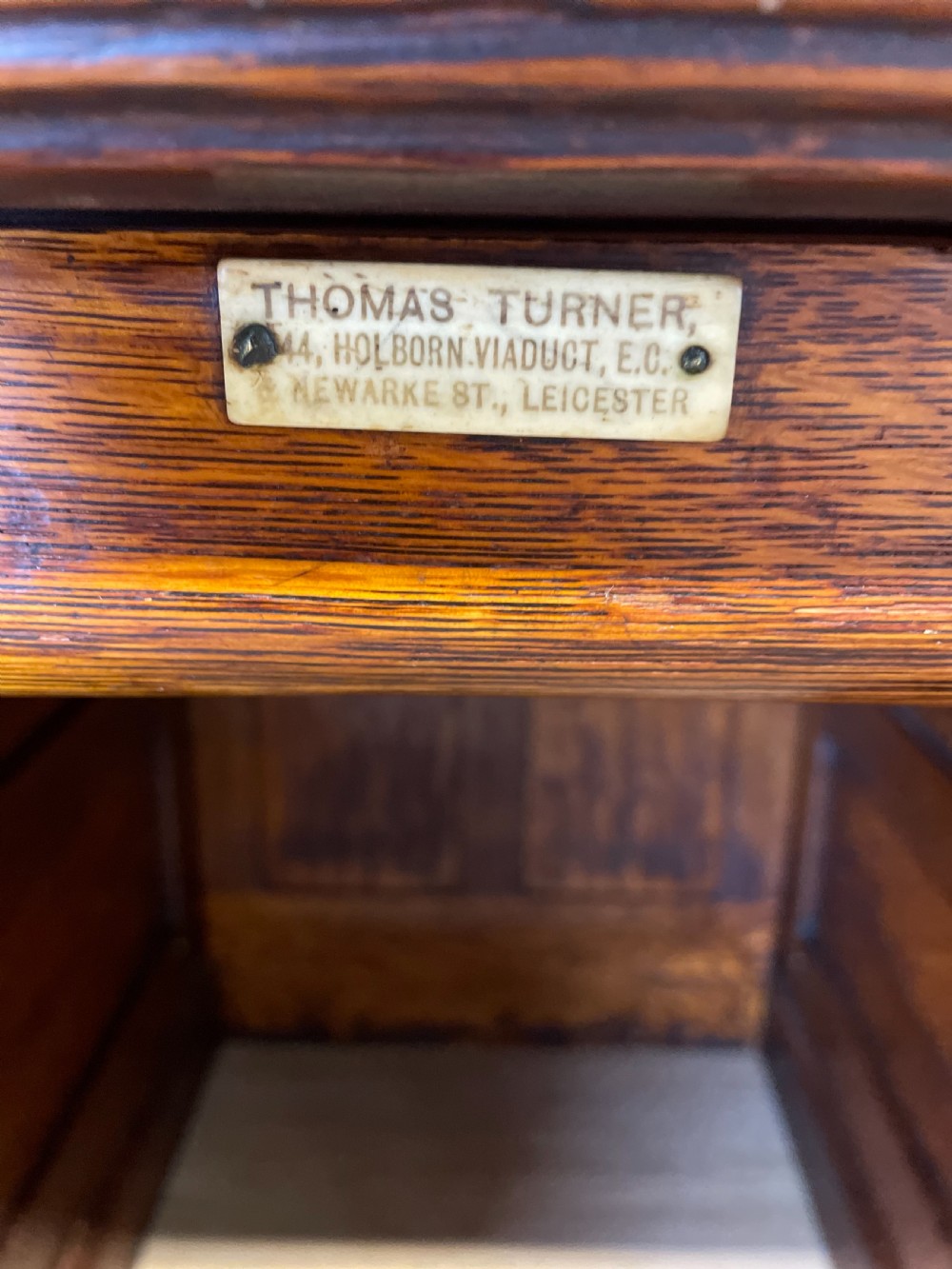 Solid oak roll top desk circa 1900 View IX