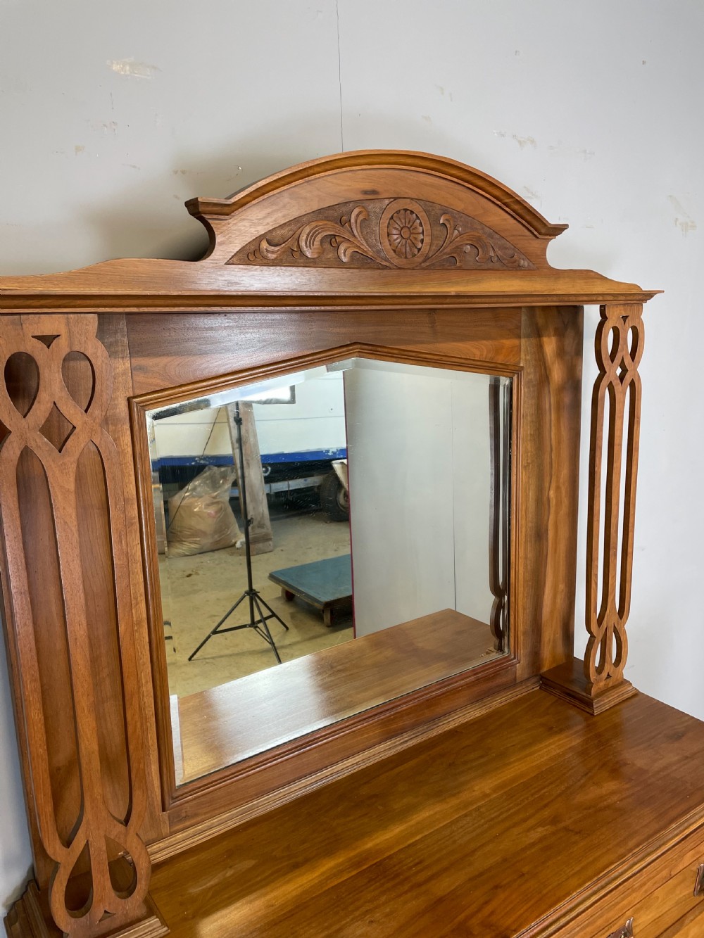 Late nineteenth century solid walnut mirror backed art nouveau sideboard  View II