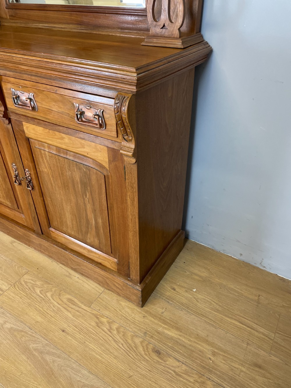 Late nineteenth century solid walnut mirror backed art nouveau sideboard  View IV