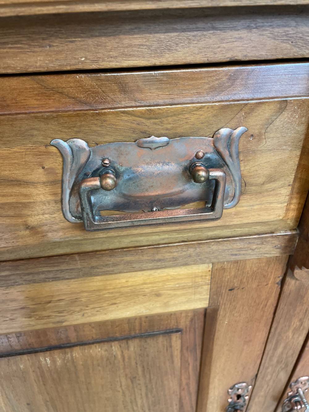 Late nineteenth century solid walnut mirror backed art nouveau sideboard  View XIII