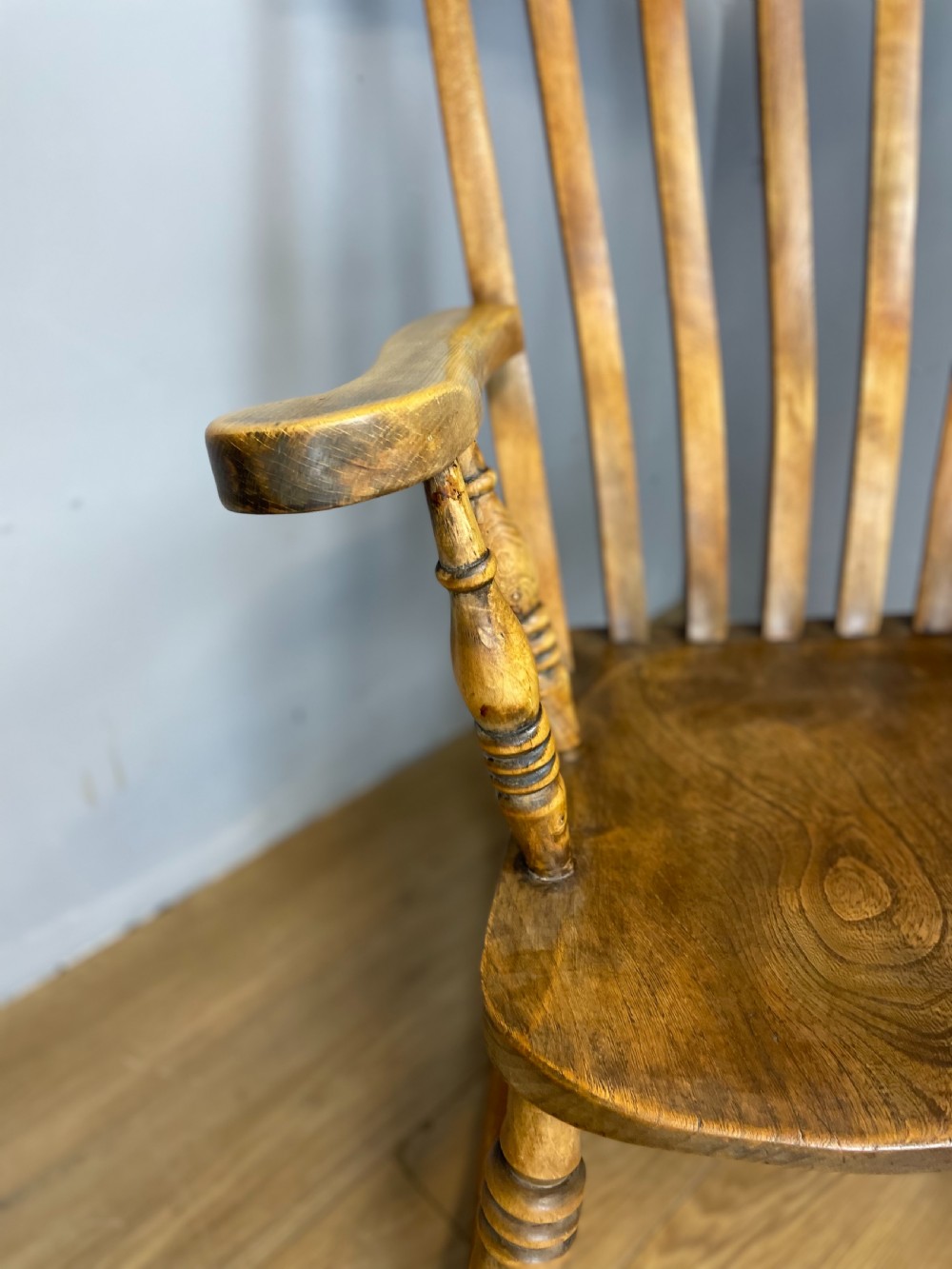 Nineteenth century slat back elm and beech farmhouse rocking chair View X
