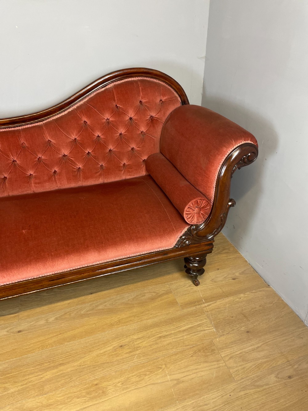 Nineteenth century mahogany framed scroll end sofa  View II