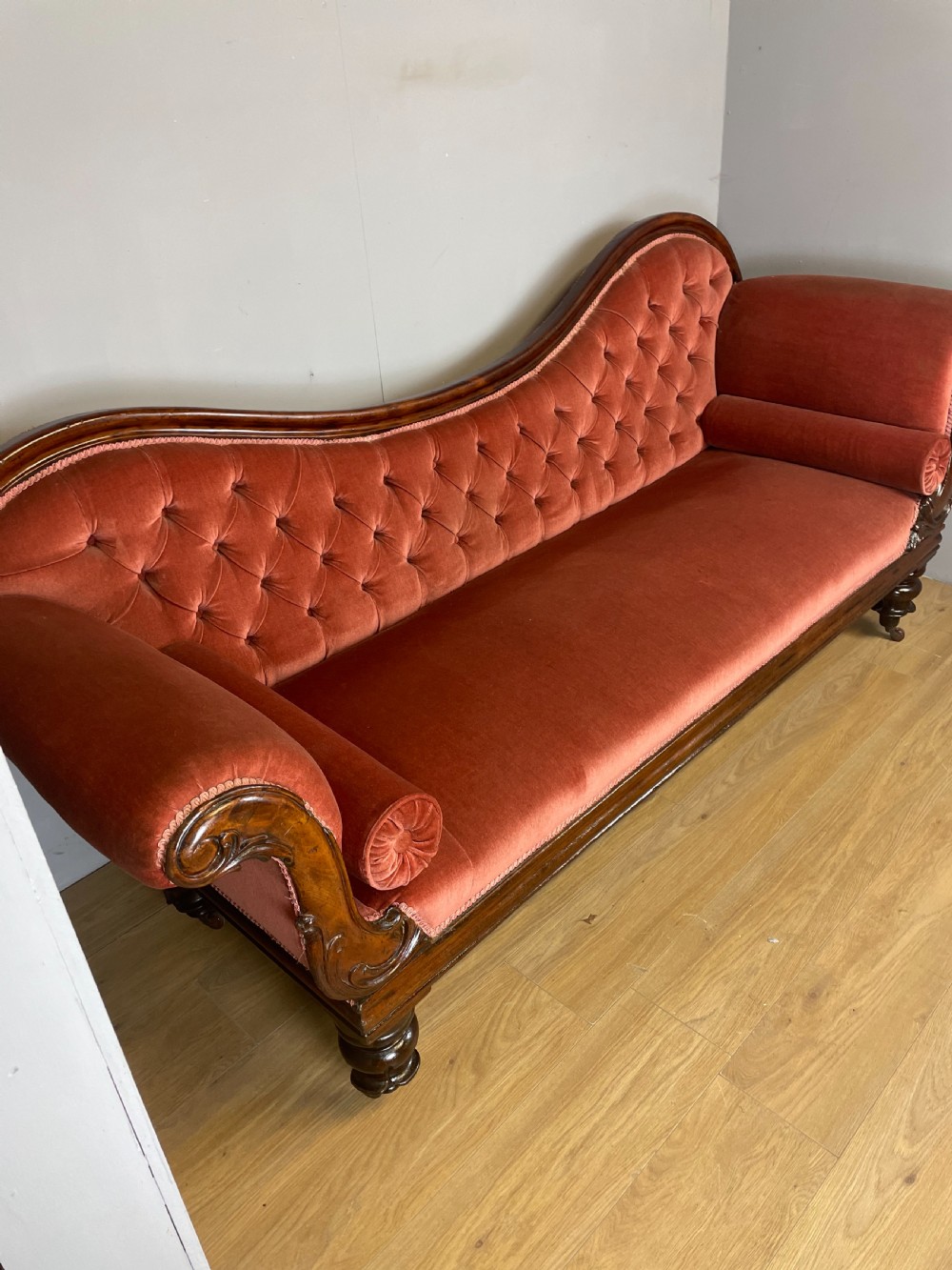 Nineteenth century mahogany framed scroll end sofa  View III