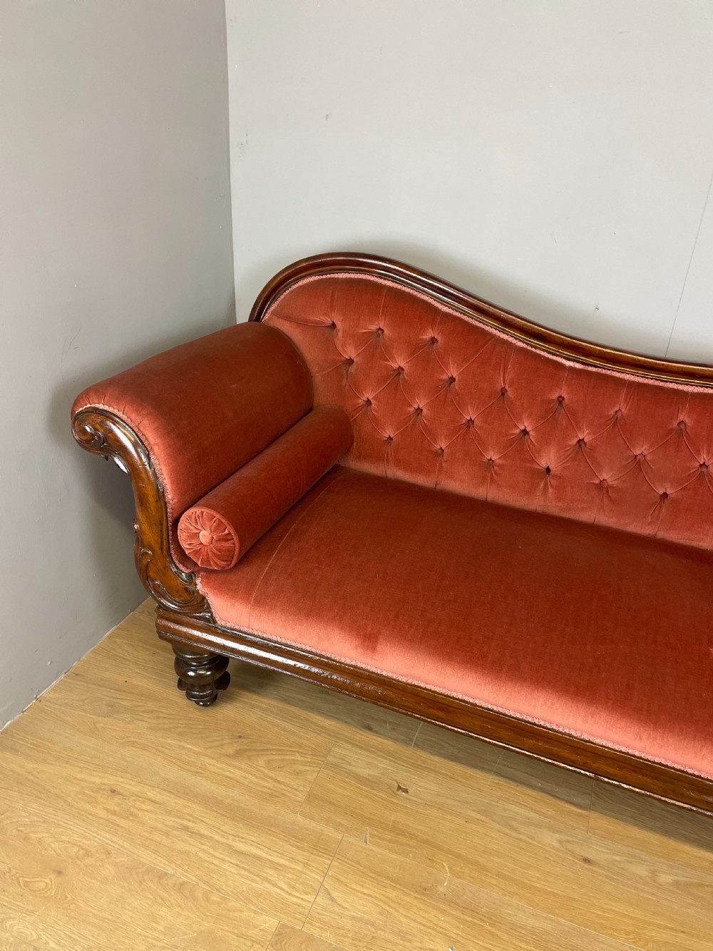 Nineteenth century mahogany framed scroll end sofa  View IV