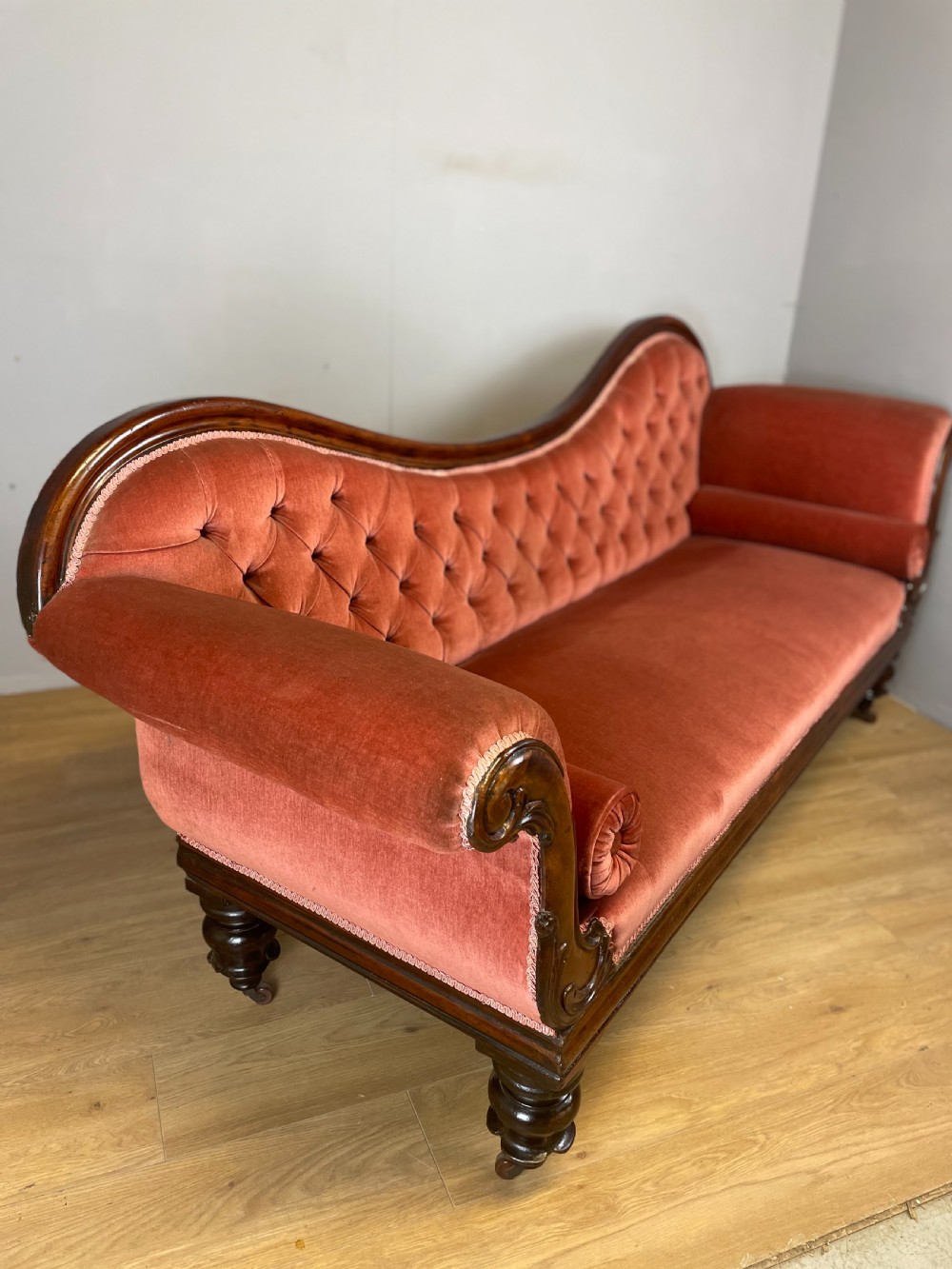 Nineteenth century mahogany framed scroll end sofa  View V