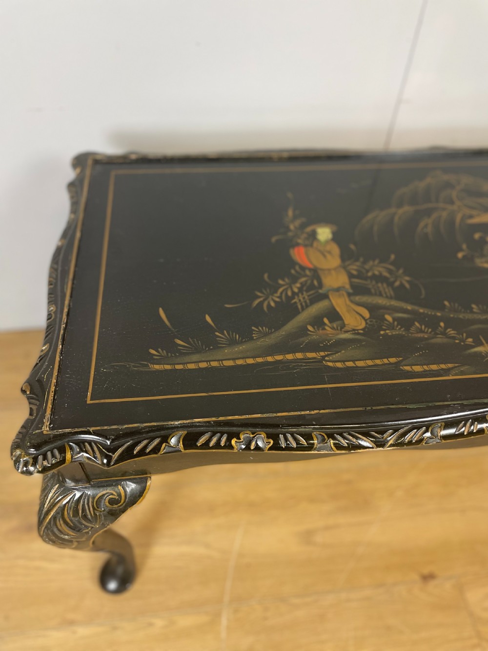 Black lacquer chinoiserie coffee table circa 1930 View II