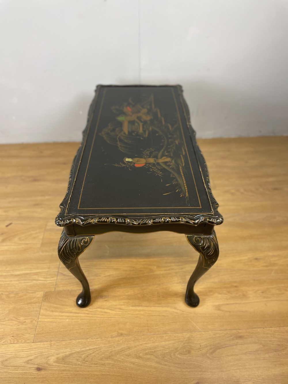 Black lacquer chinoiserie coffee table circa 1930 View III