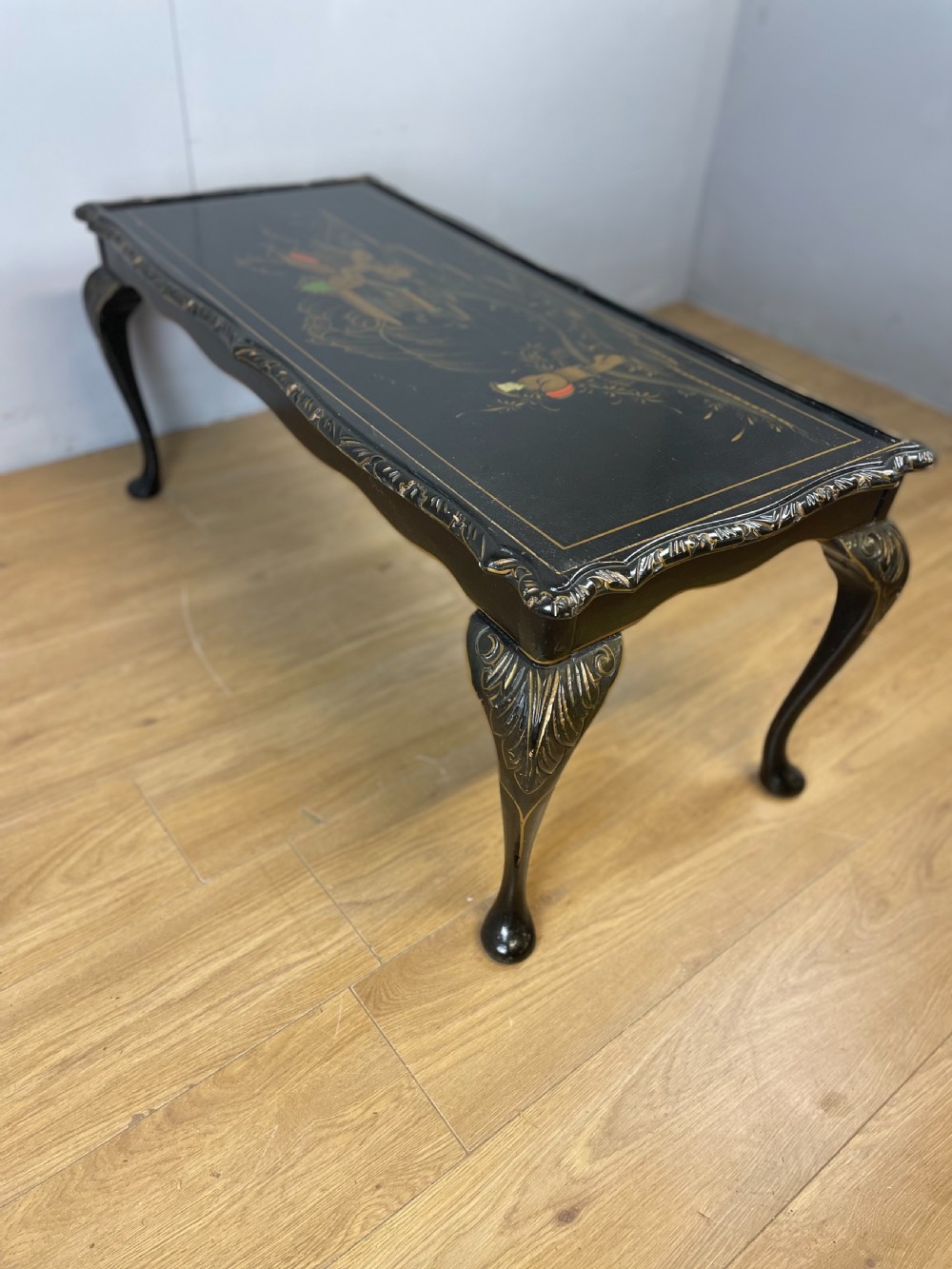 Black lacquer chinoiserie coffee table circa 1930 View V