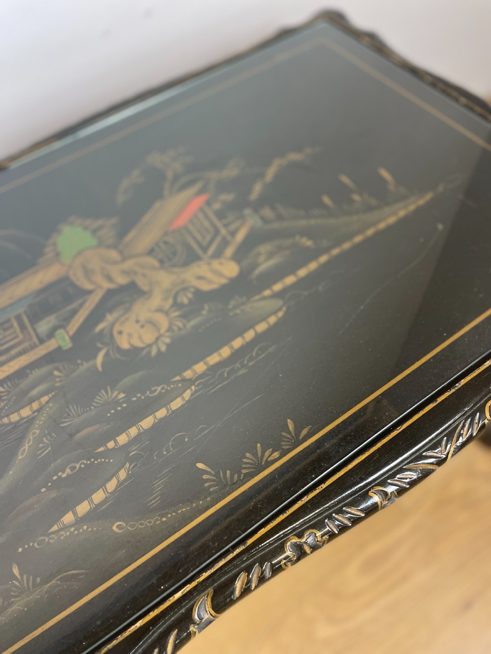 Black lacquer chinoiserie coffee table circa 1930 View VIII