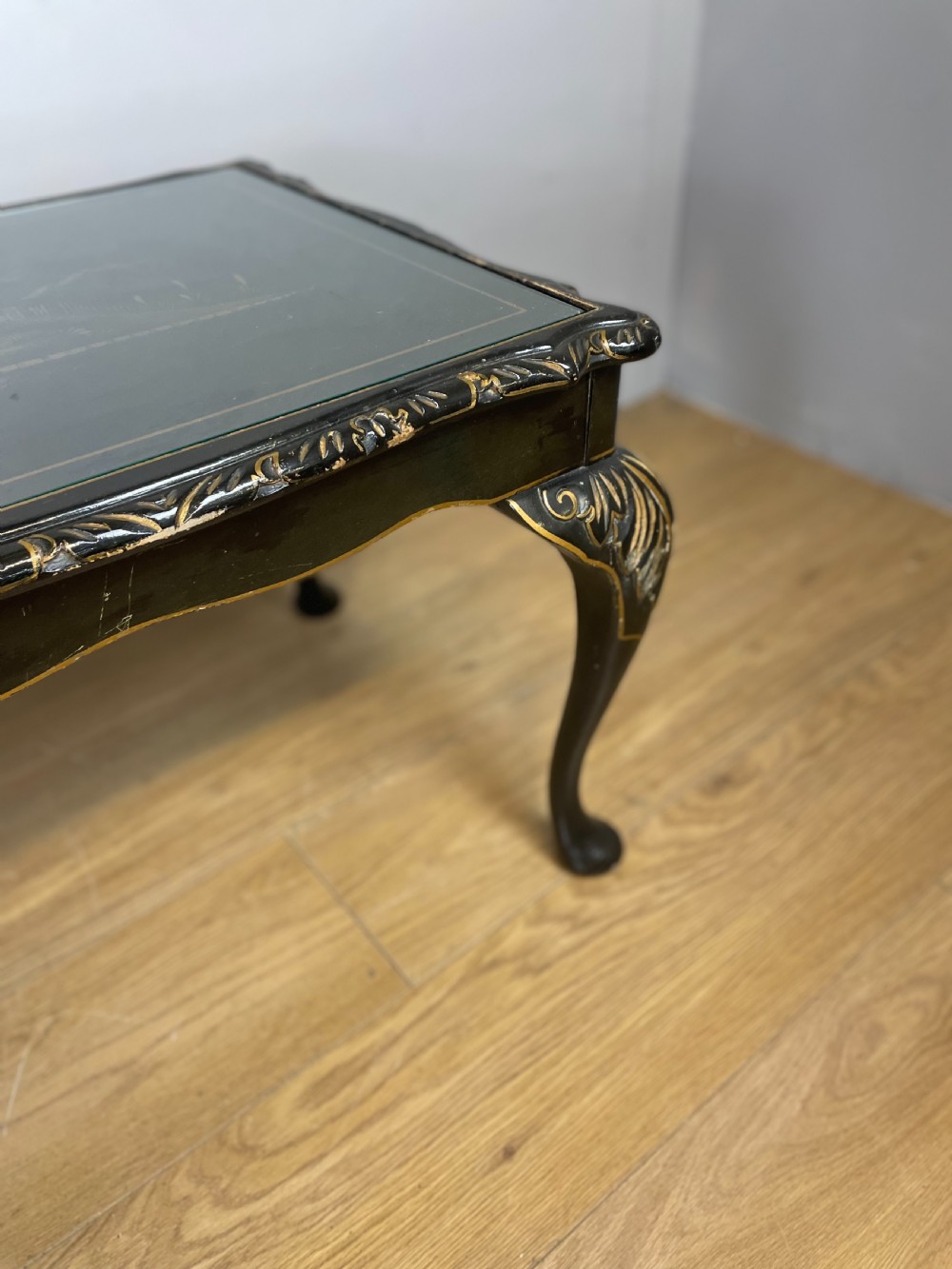 Black lacquer chinoiserie coffee table circa 1930 View IX