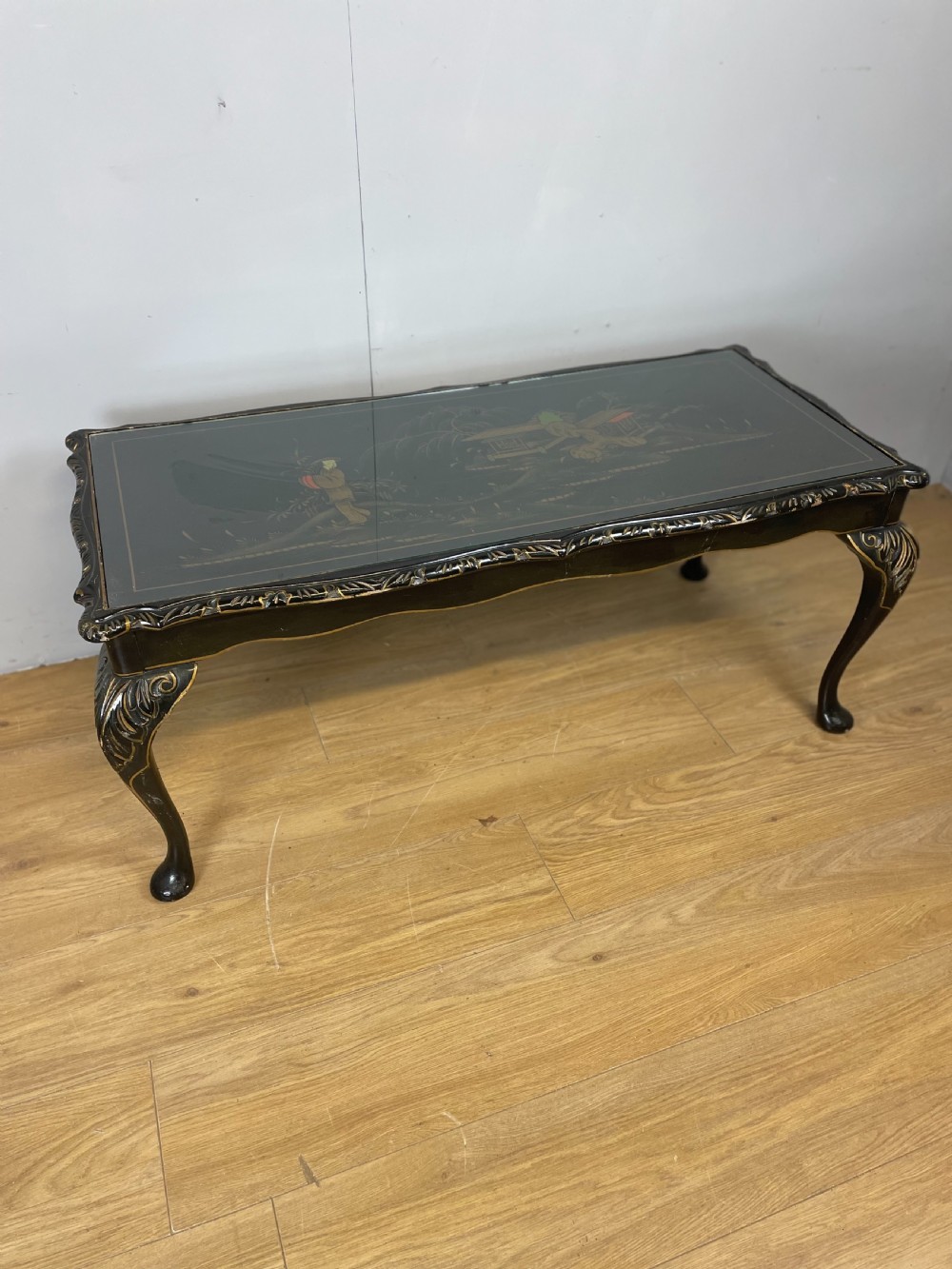 Black lacquer chinoiserie coffee table circa 1930 View X