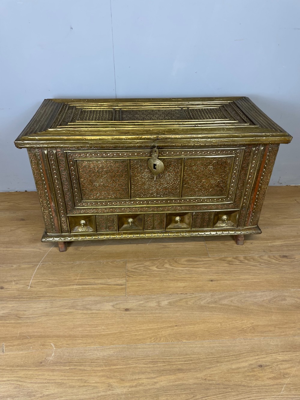 Late nineteenth century brass and teak Zanzibar chest 