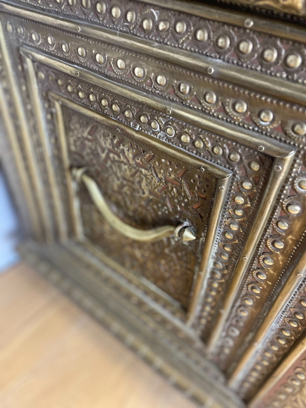 Late nineteenth century brass and teak Zanzibar chest  View IV