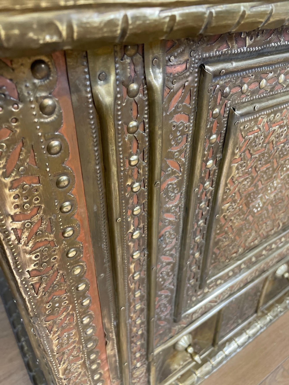 Late nineteenth century brass and teak Zanzibar chest  View VI