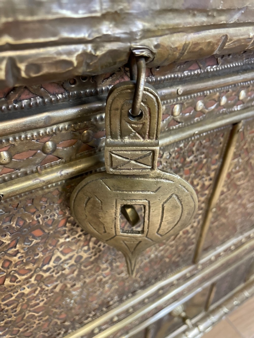 Late nineteenth century brass and teak Zanzibar chest  View VII