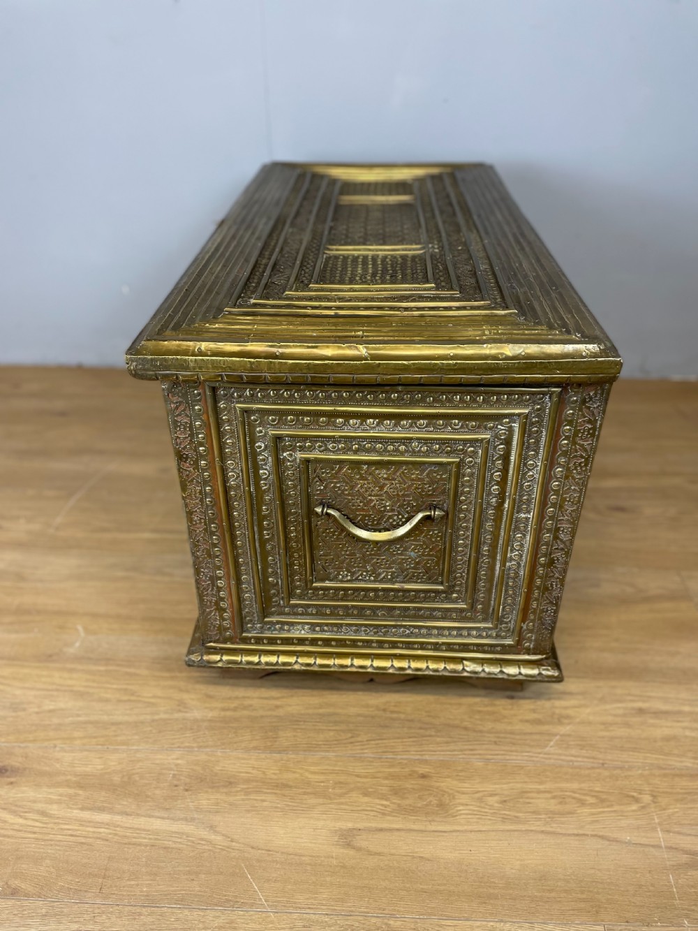 Late nineteenth century brass and teak Zanzibar chest  View IX