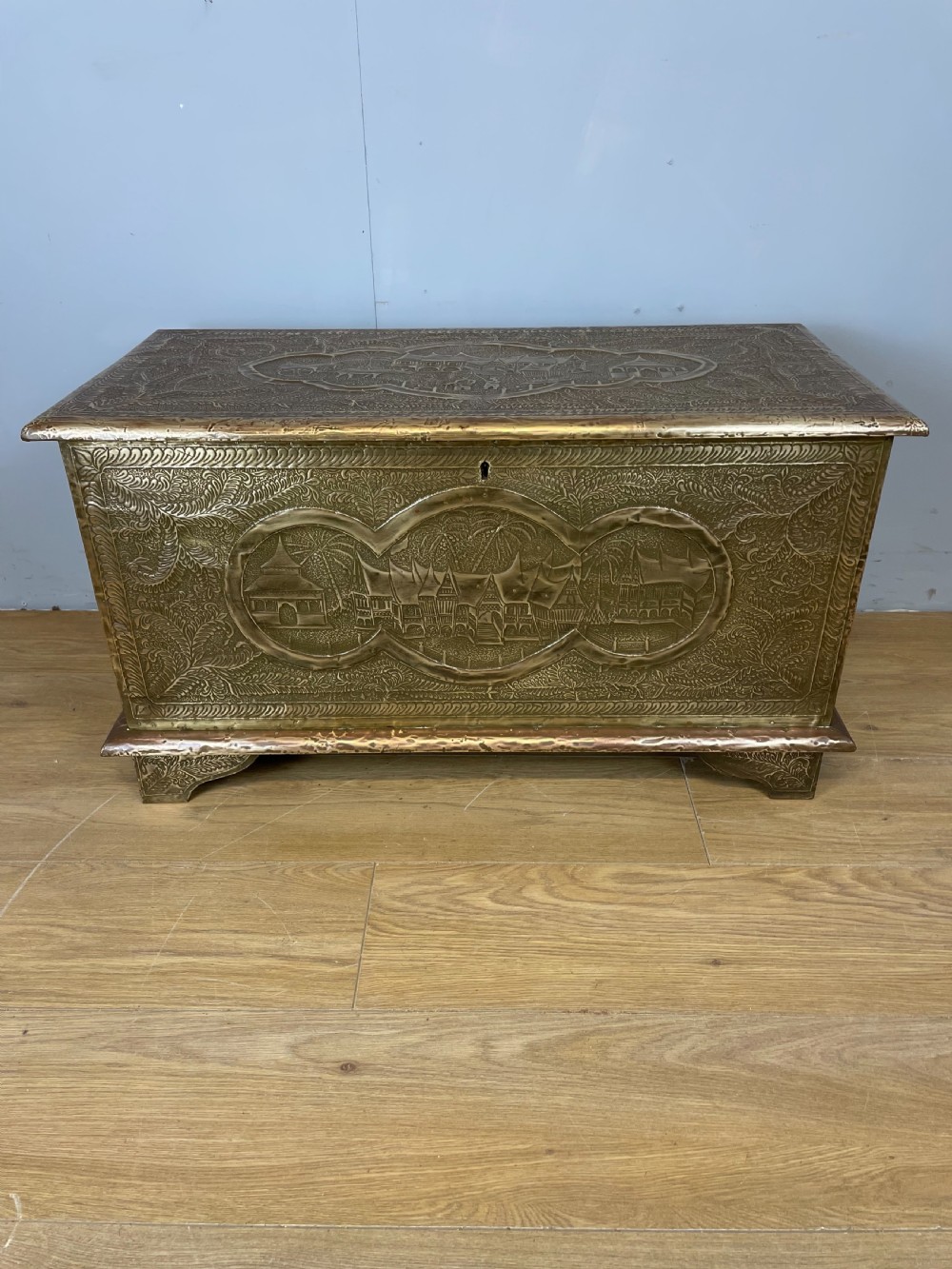 Nineteenth century oriental brass covered teak chest