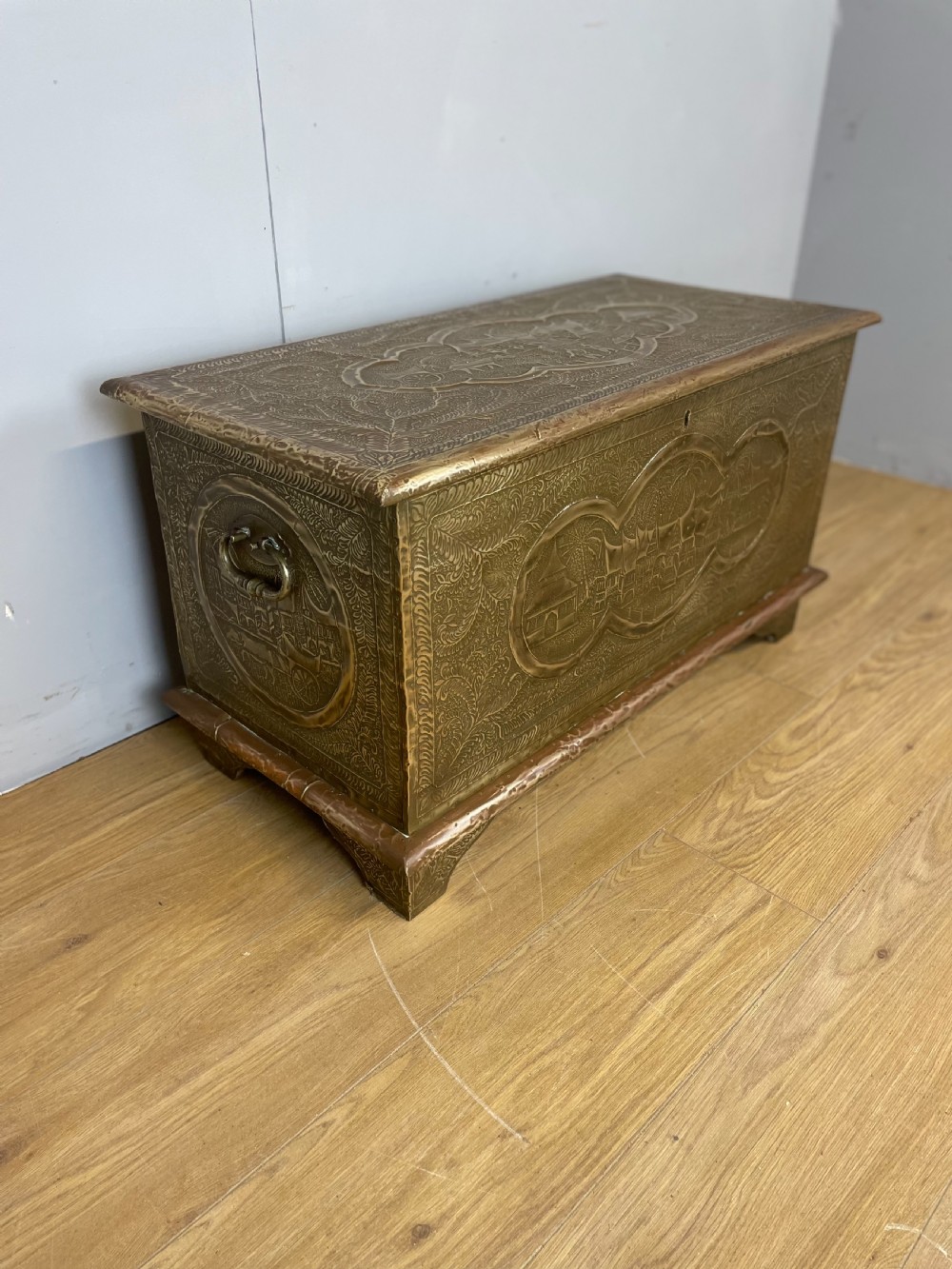 Nineteenth century oriental brass covered teak chest View IV
