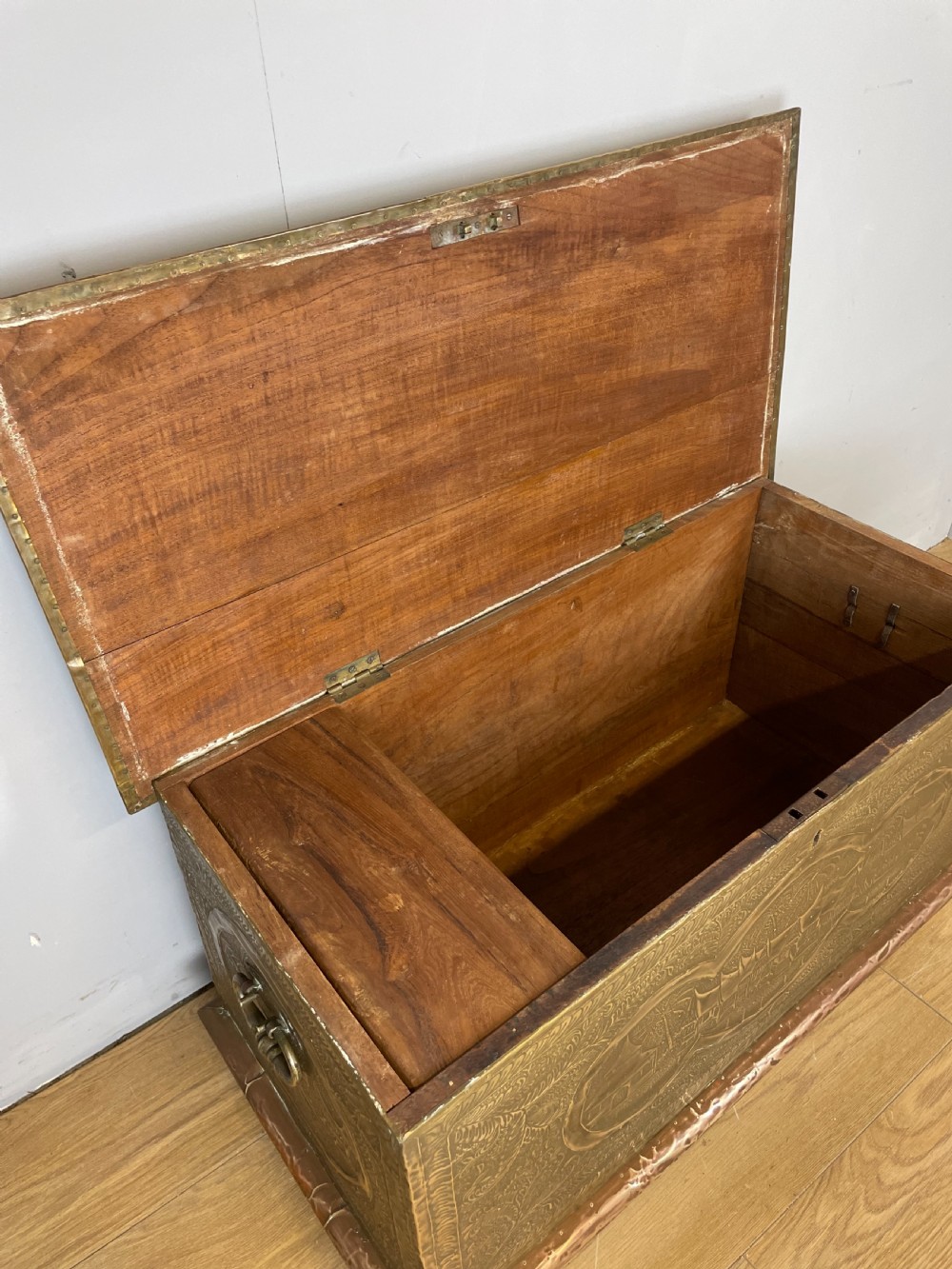 Nineteenth century oriental brass covered teak chest View VIII