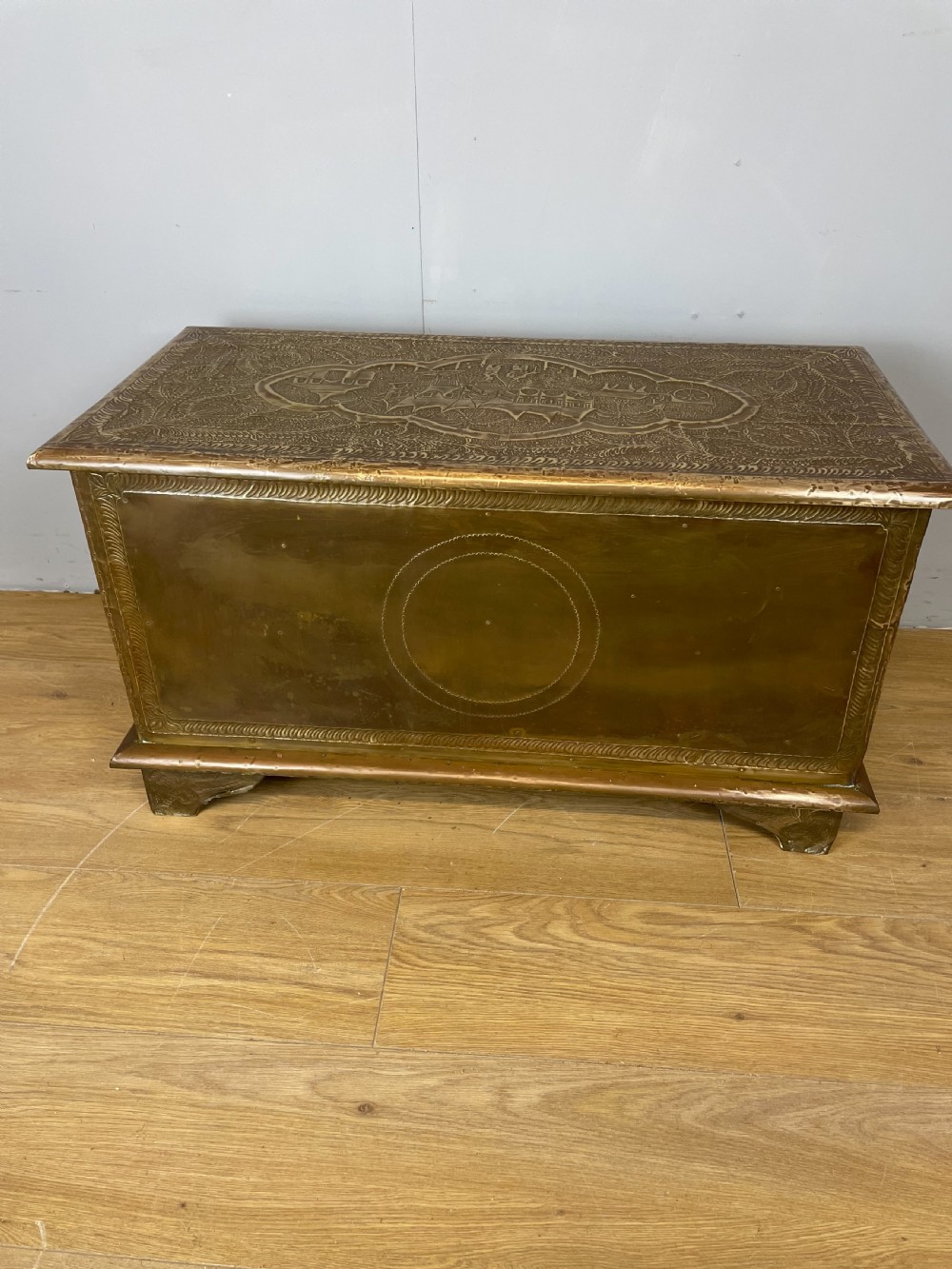 Nineteenth century oriental brass covered teak chest View XI
