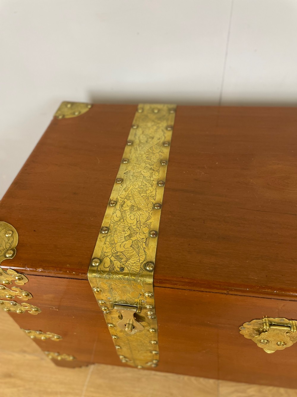 Chinese camphor wood chest with brass fittings  View III