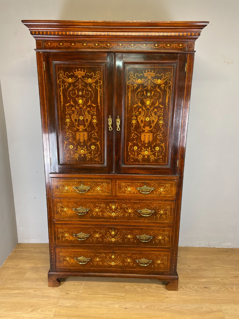 Nineteenth century inlaid rosewood clothes press