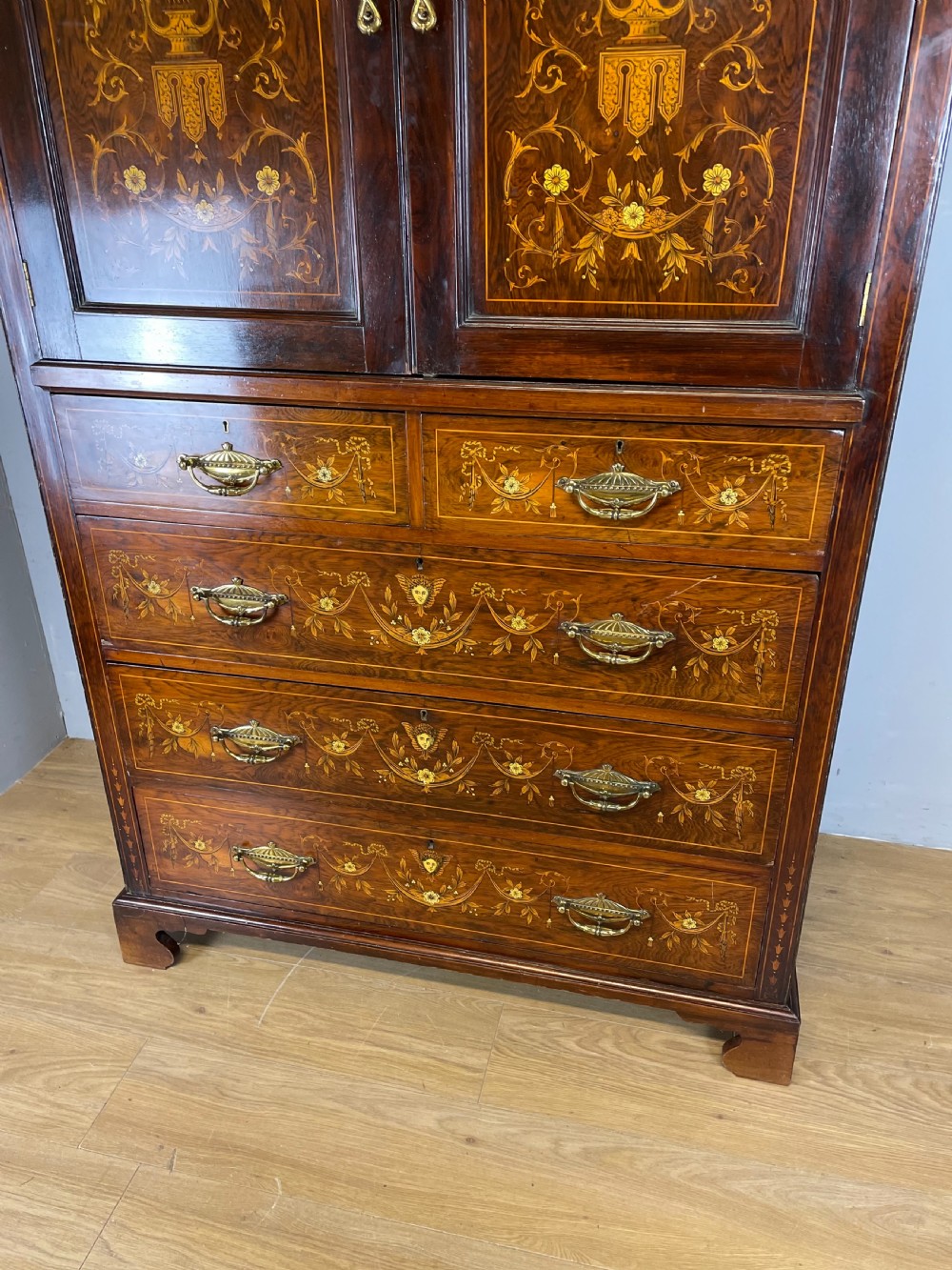Nineteenth century inlaid rosewood clothes press View III