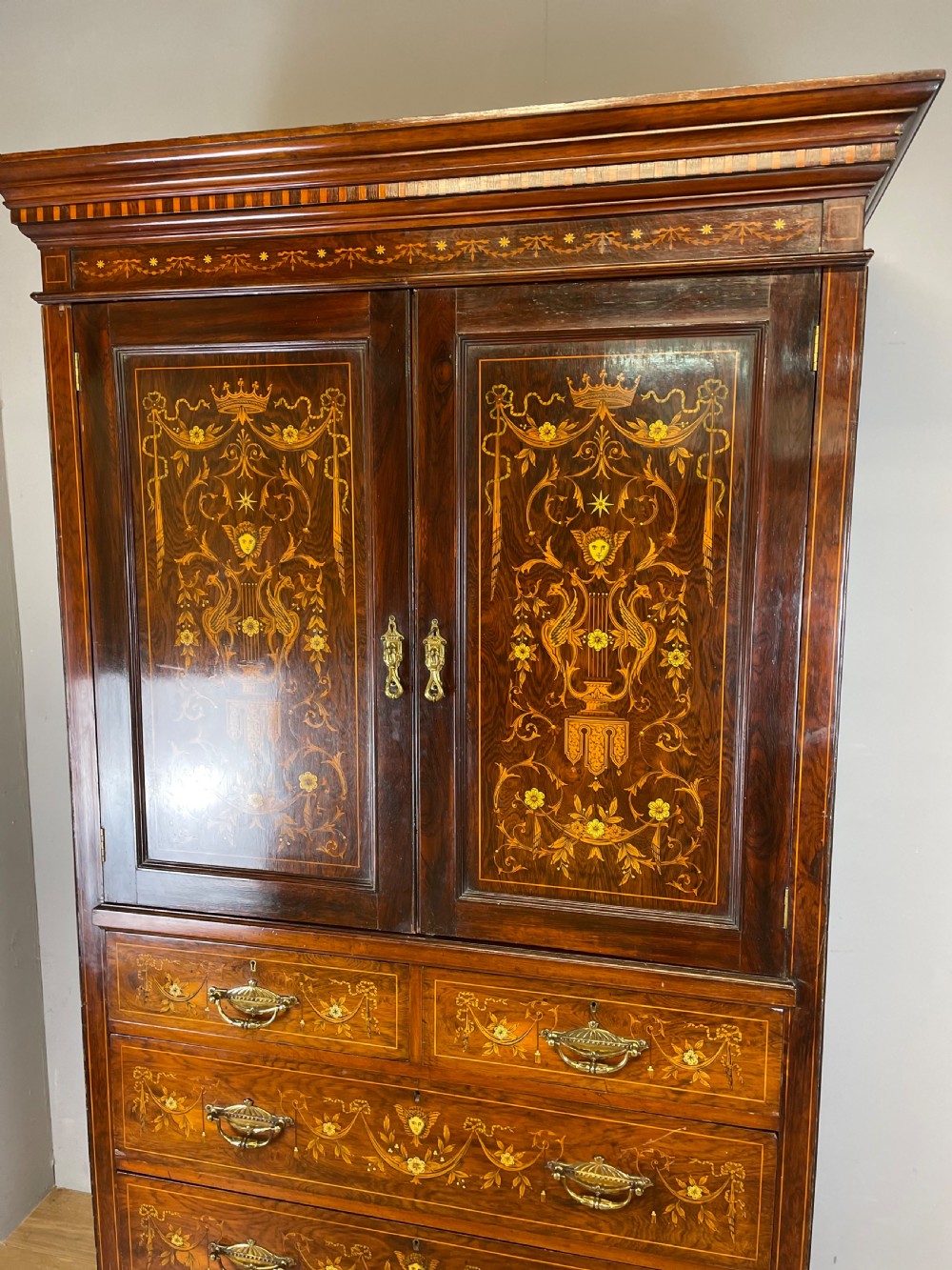 Nineteenth century inlaid rosewood clothes press View IV