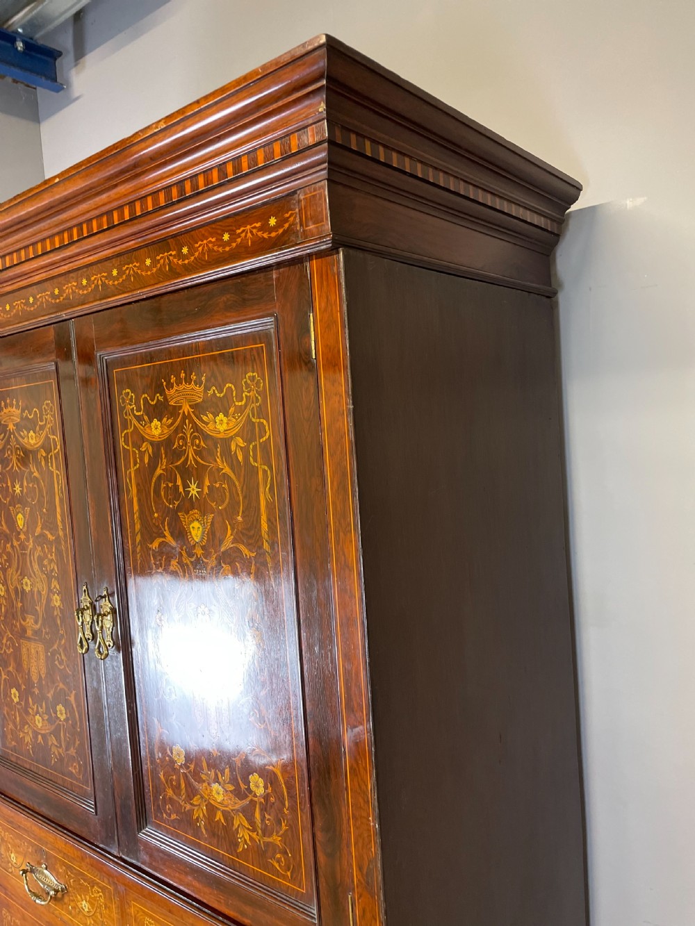 Nineteenth century inlaid rosewood clothes press View VI