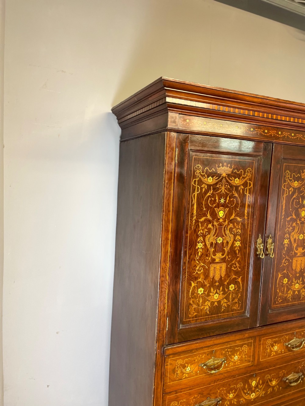 Nineteenth century inlaid rosewood clothes press View XIII