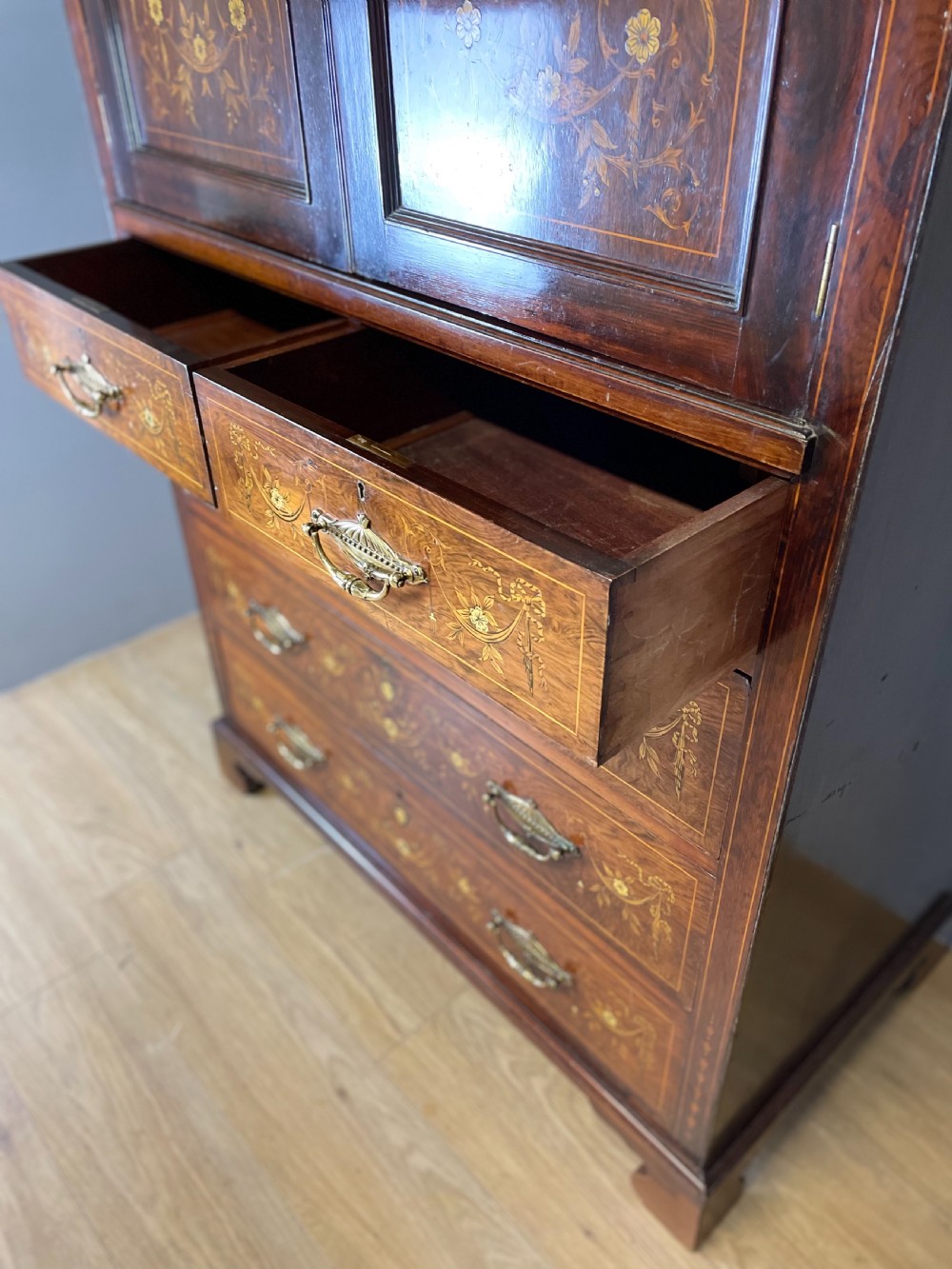 Nineteenth century inlaid rosewood clothes press View XIV