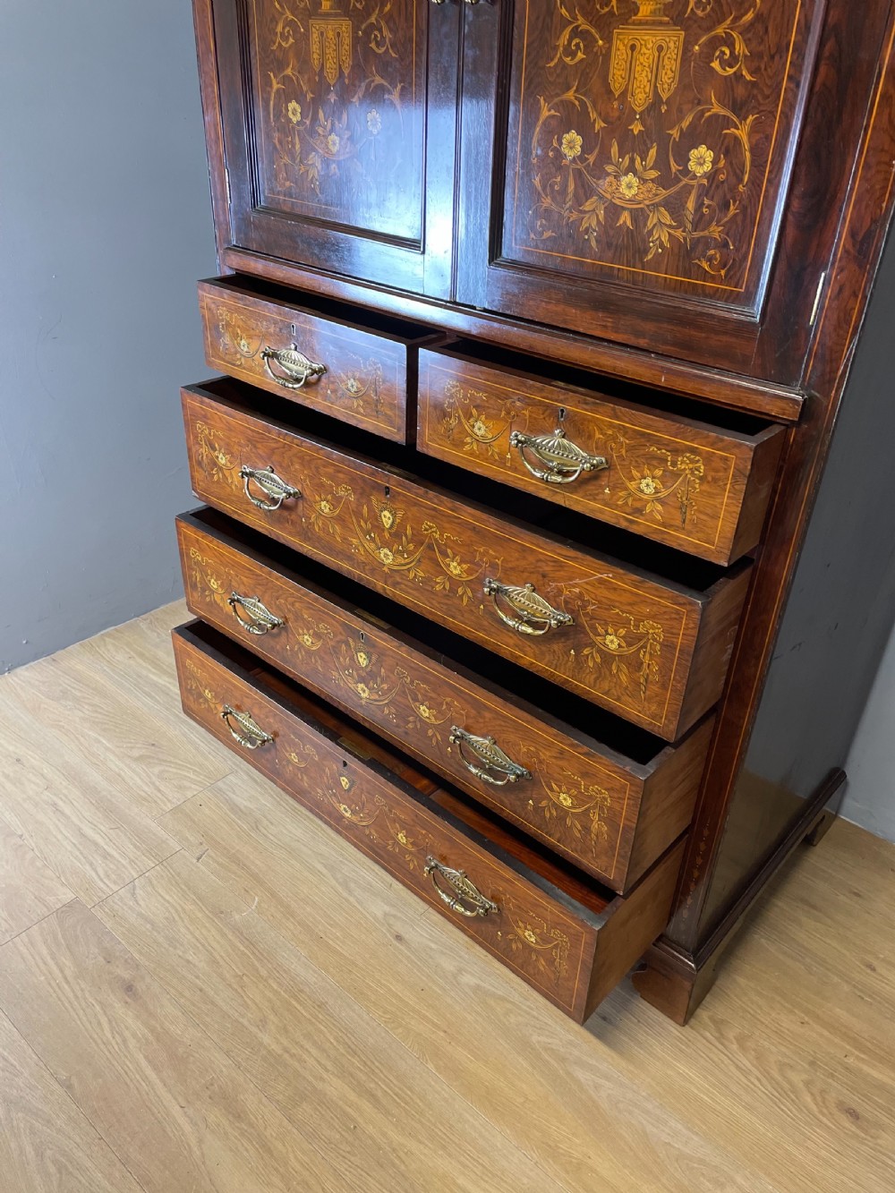 Nineteenth century inlaid rosewood clothes press View XV