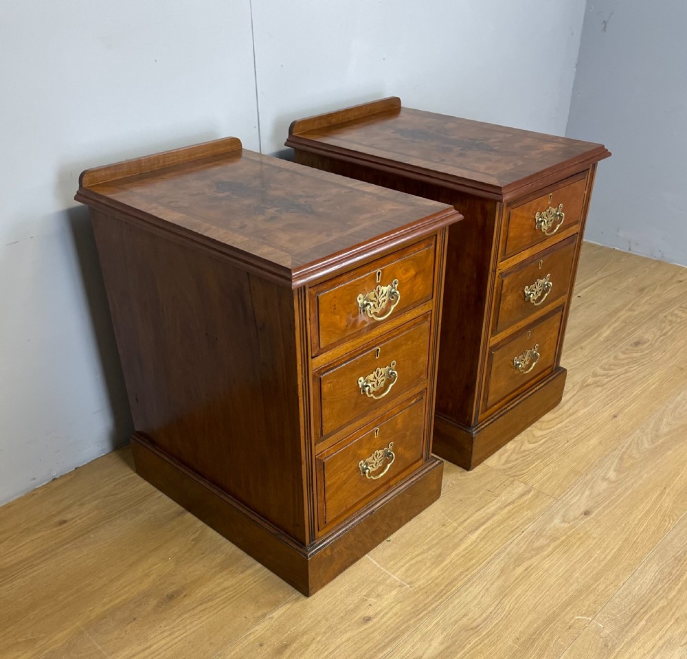 Pair of burr walnut late nineteenth century bedside cabinets 