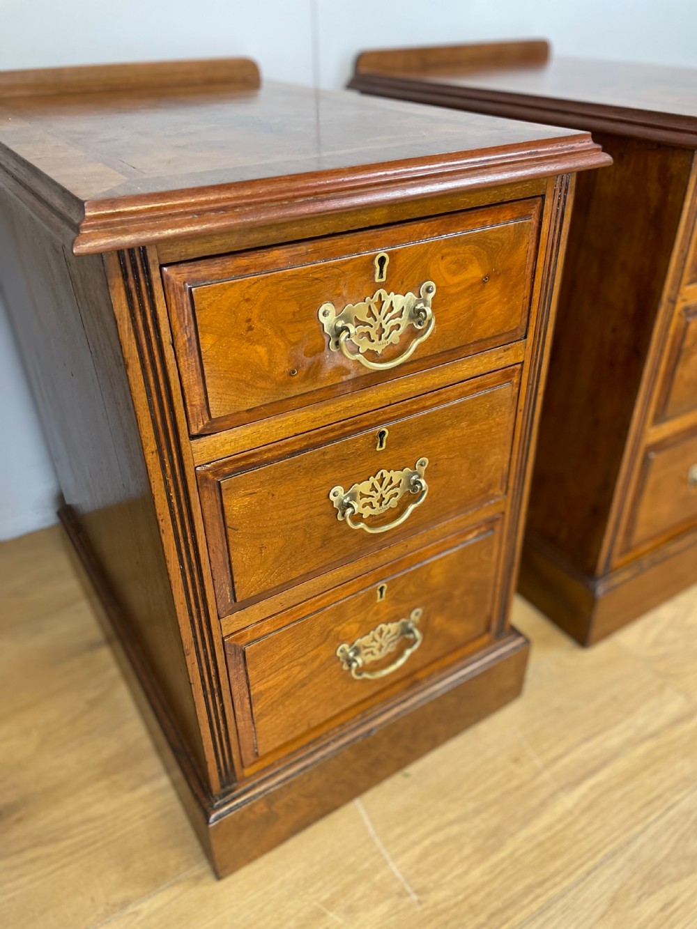 Pair of burr walnut late nineteenth century bedside cabinets  View III