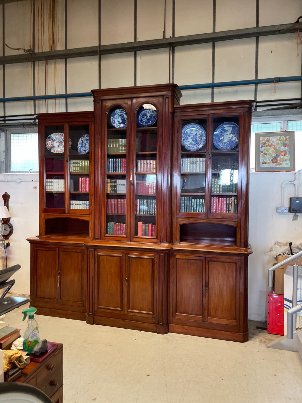Large country house mahogany breakfront bookcase by Richardson of Leeds  View XVII