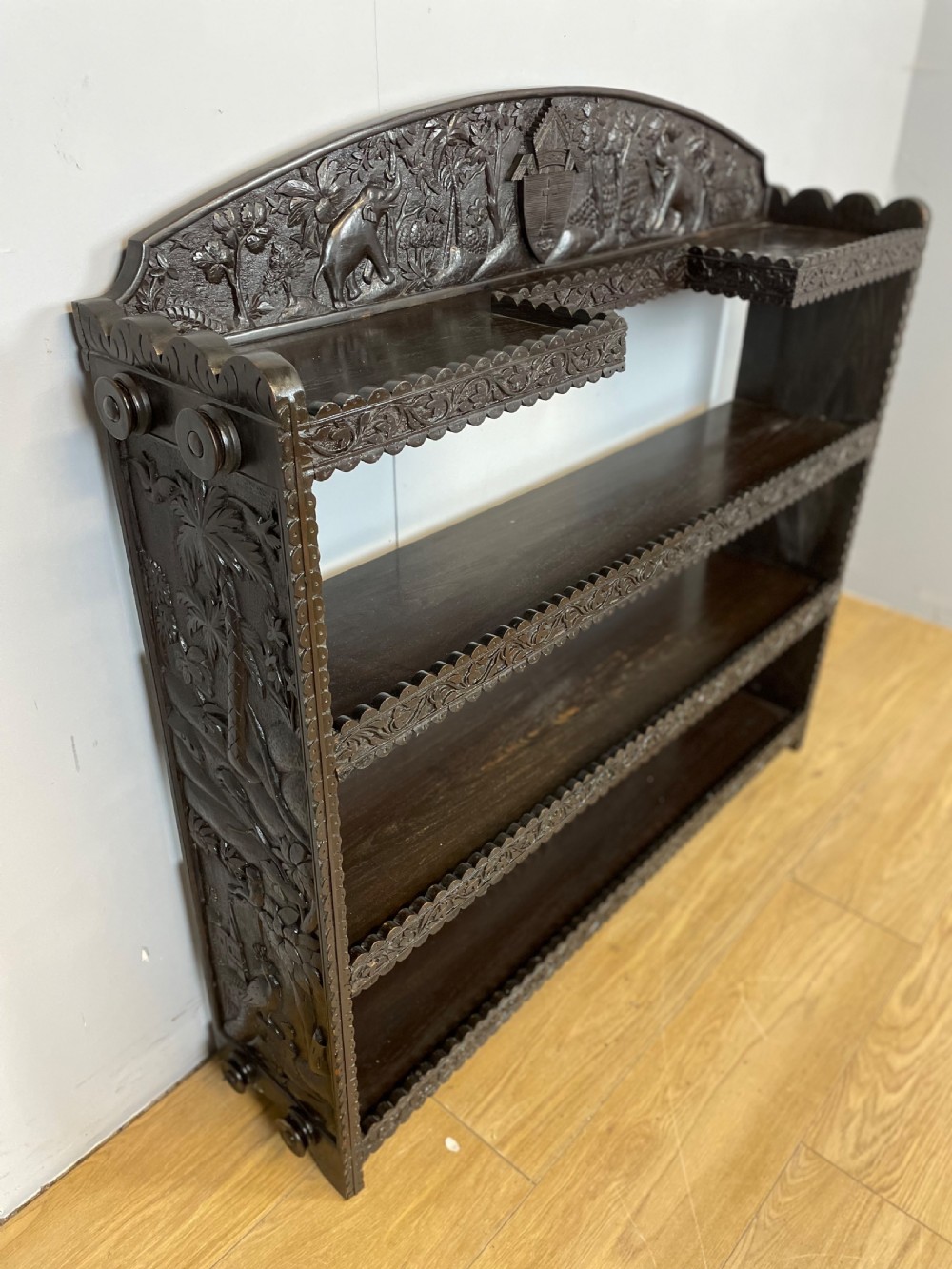 Nineteenth century Anglo Indian carved bookshelves View IV