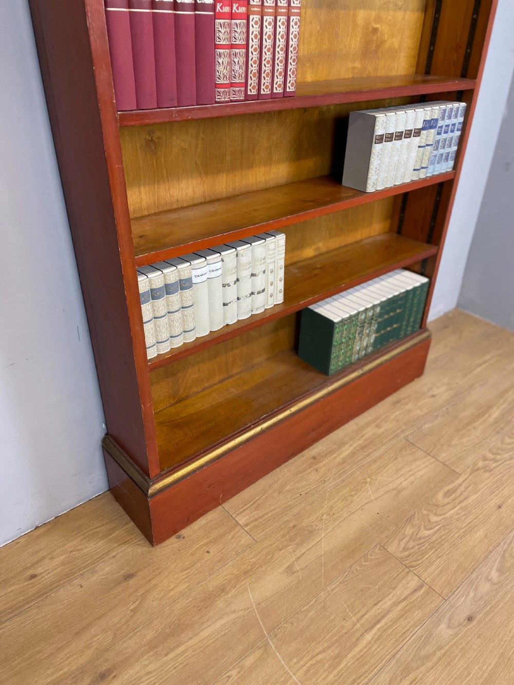 Large freestanding pine and gilt adjustable bookcase View III