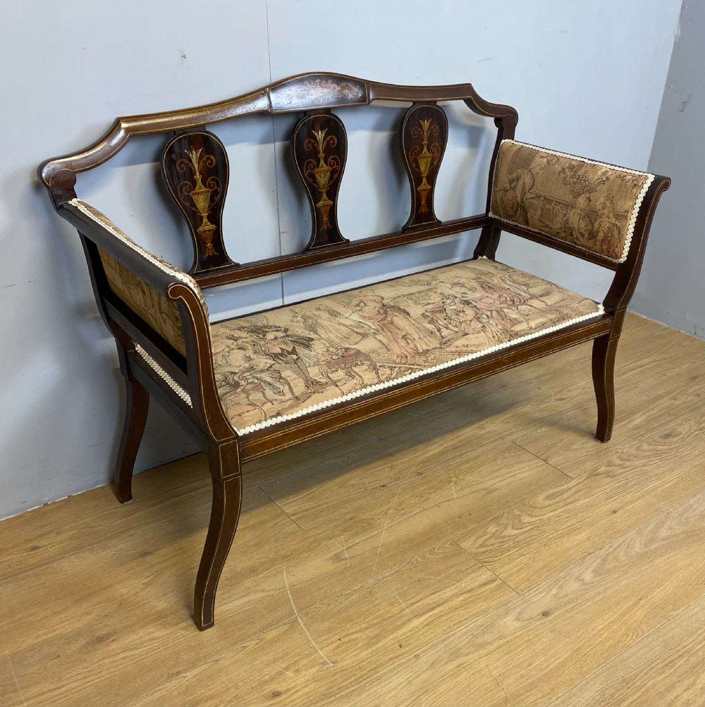Late nineteenth century inlaid mahogany sofa  View II