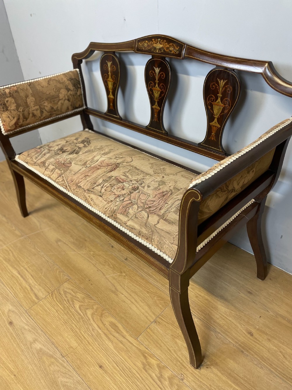 Late nineteenth century inlaid mahogany sofa  View V